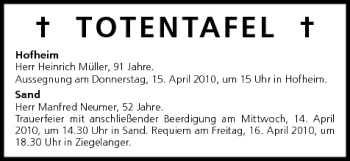 Anzeige von Totentafel vom 14.04.2010 von MGO