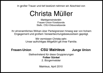 Anzeige von Christa Müller von MGO