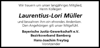 Anzeige von Laurentius-Lori Müller von MGO