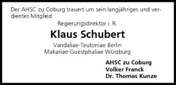 Anzeige von Klaus Schubert von MGO