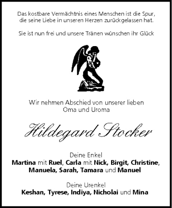 Anzeige von Hildegard Stocker von MGO