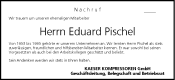 Anzeige von Eduard Pischel von MGO