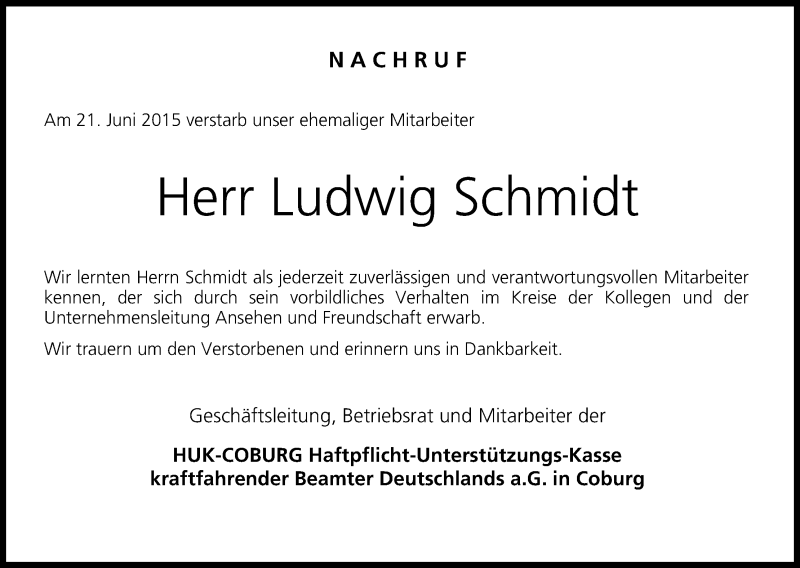  Traueranzeige für Ludwig Schmidt vom 04.07.2015 aus MGO