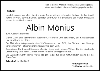 Anzeige von Albin Mönius von MGO