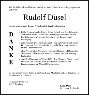 Anzeige von Rudolf Düsel von MGO