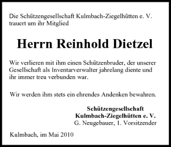 Anzeige von Reinhold Dietzel von MGO