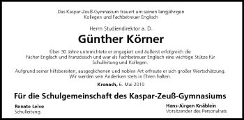 Anzeige von Günther Körner von MGO