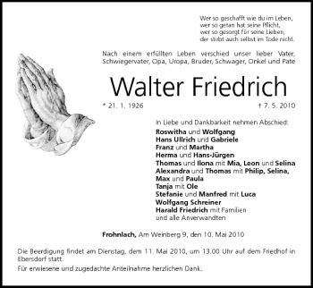 Anzeige von Walter Friedrich von MGO