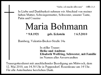 Anzeige von Maria Bohmann von MGO