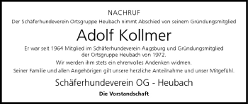 Anzeige von Adolf Kollmer von MGO