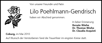 Anzeige von Lilo Poehlmann-Gendrisch von MGO