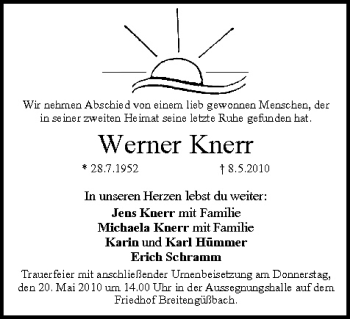 Anzeige von Werner Knerr von MGO