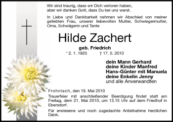 Anzeige von Hilde Zachert von MGO