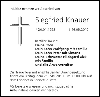 Anzeige von Siegfried Knauer von MGO