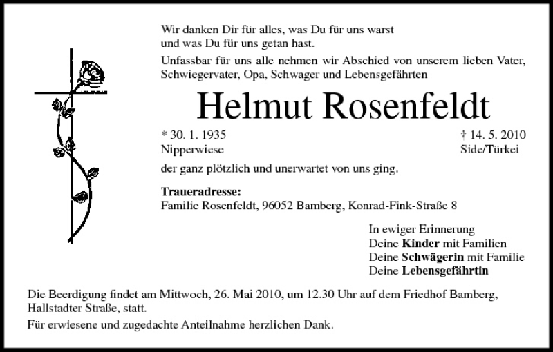  Traueranzeige für Helmut Rosenfeldt vom 22.05.2010 aus MGO