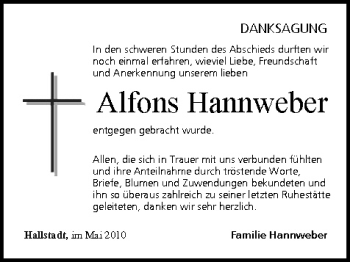 Anzeige von Alfons Hannweber von MGO