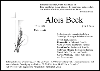 Anzeige von Alois Beck von MGO