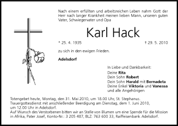 Anzeige von Karl Hack von MGO