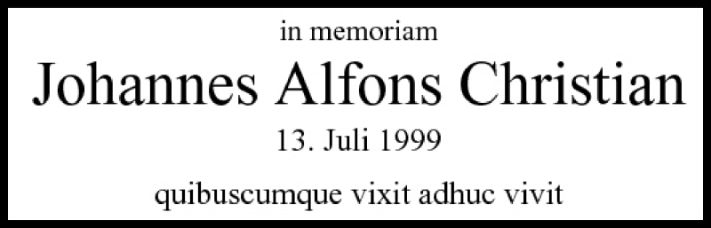  Traueranzeige für Johannes Alfons Christian vom 13.07.2010 aus MGO