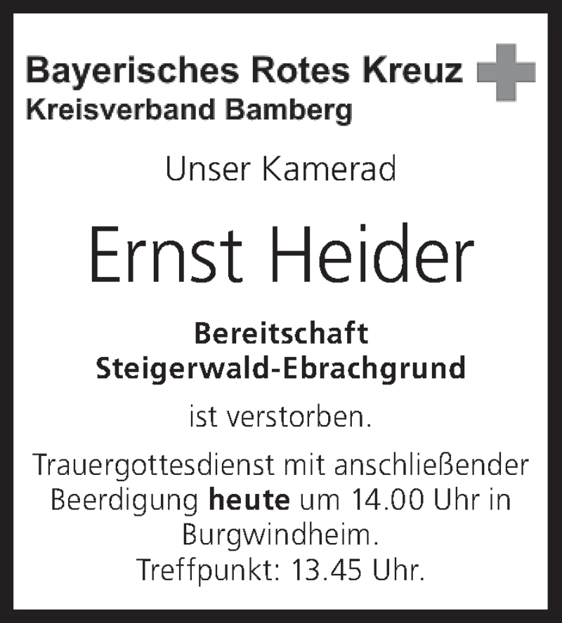  Traueranzeige für Ernst Heider vom 20.02.2015 aus MGO