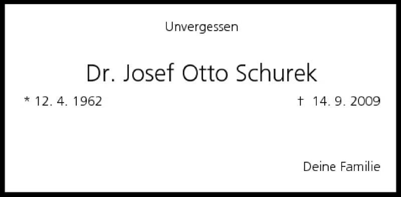  Traueranzeige für Josef Otto Schurek vom 14.09.2010 aus MGO