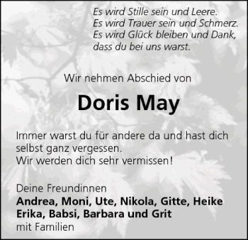 Anzeige von Doris May von MGO