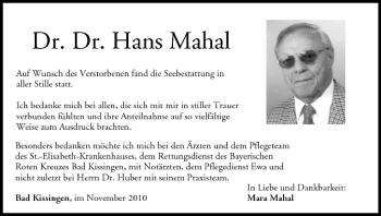 Anzeige von Hans Mahal von MGO