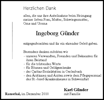 Anzeige von Ingeborg Günder von MGO
