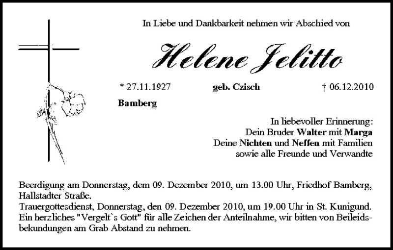  Traueranzeige für Helene Jelitto vom 08.12.2010 aus MGO