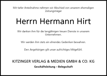 Anzeige von Hermann Hirt von MGO