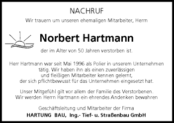 Anzeige von Norbert Hartmann von MGO