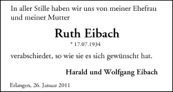 Anzeige von Ruth Eibach von MGO