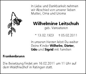 Anzeige von Wilhelmine Leitschuh von MGO