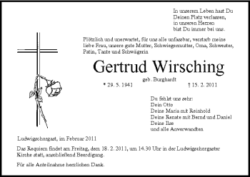 Anzeige von Gertrud Wirsching von MGO