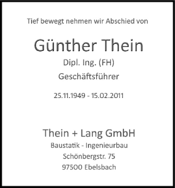Anzeige von Günther Thein von MGO