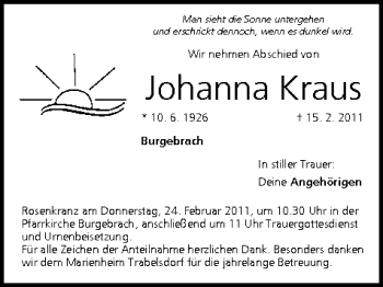 Anzeige von Johanna Kraus von MGO