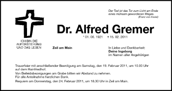 Anzeige von Alfred Gremer von MGO