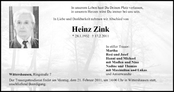 Anzeige von Heinz Zink von MGO