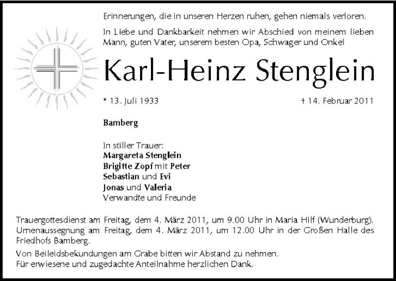  Traueranzeige für Karl-Heinz Stenglein vom 01.03.2011 aus MGO