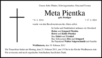 Anzeige von Meta Pientka von MGO