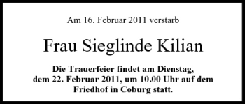 Anzeige von Sieglinde Kilian von MGO