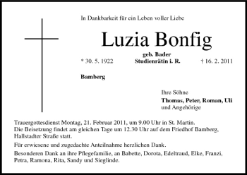 Anzeige von Luzia Bonfig von MGO