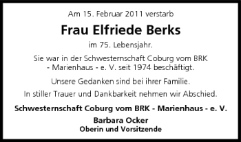 Anzeige von Elfriede Berks von MGO