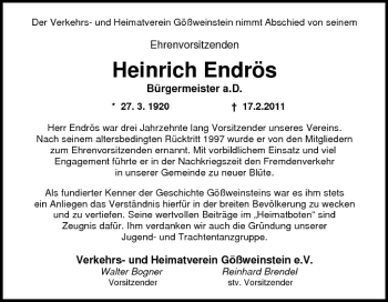 Anzeige von Heinrich Endrös von MGO