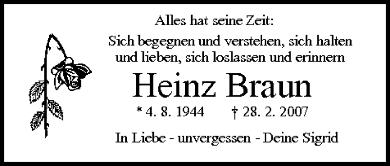  Traueranzeige für Heinz Braun vom 28.02.2011 aus MGO