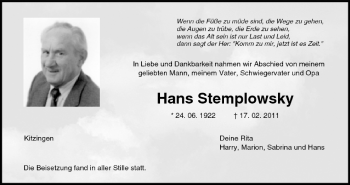 Anzeige von Hans Stemplowsky von MGO