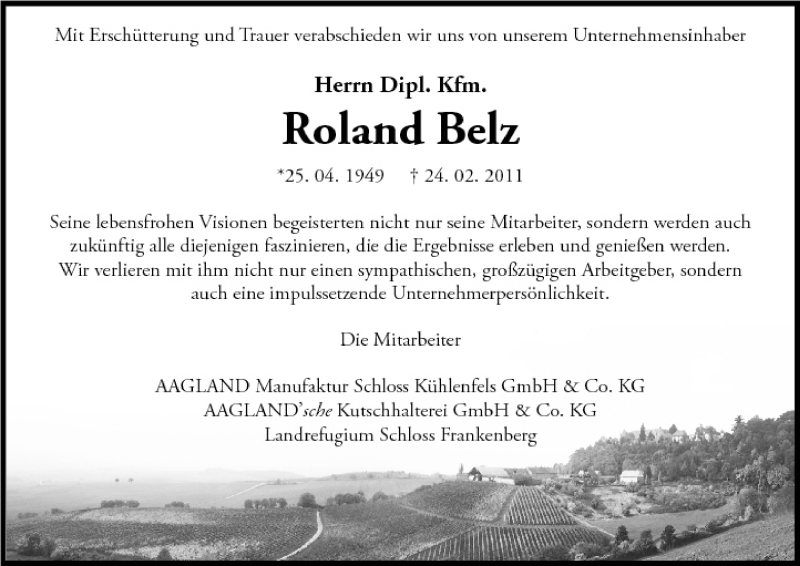  Traueranzeige für Roland Belz vom 26.02.2011 aus MGO