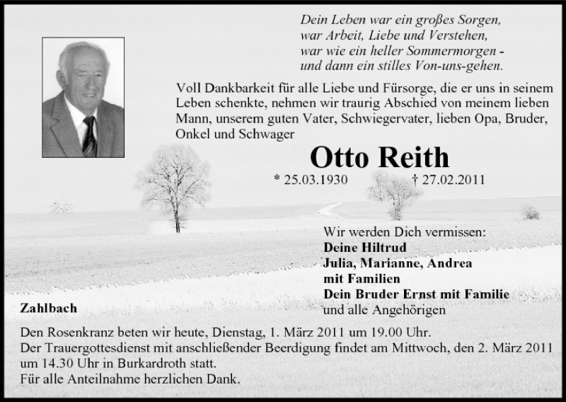  Traueranzeige für Otto Reith vom 01.03.2011 aus MGO