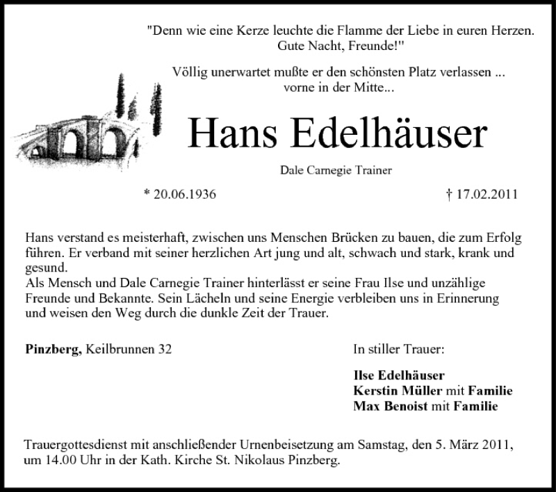  Traueranzeige für Hans Edelhäuser vom 03.03.2011 aus MGO