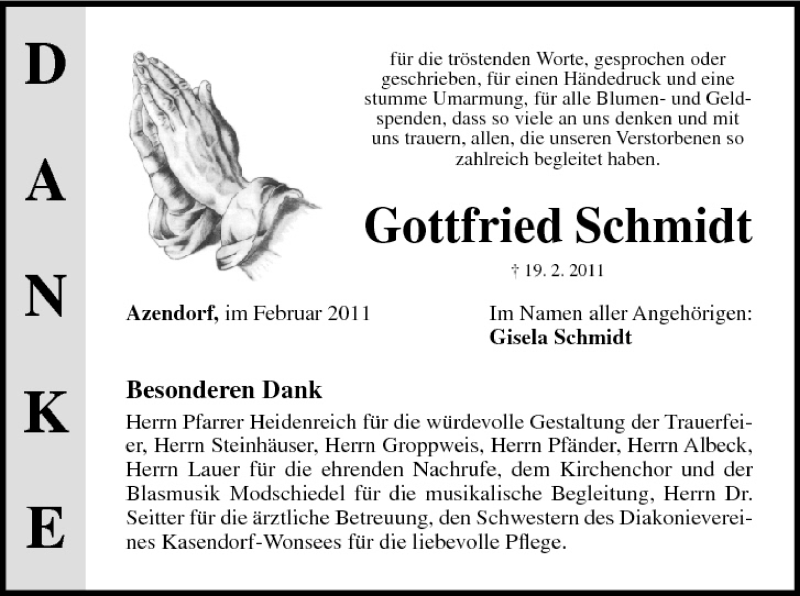  Traueranzeige für Gottfreid Schmidt vom 05.03.2011 aus MGO